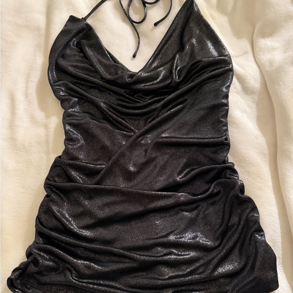Black Shimmer Halter Dress